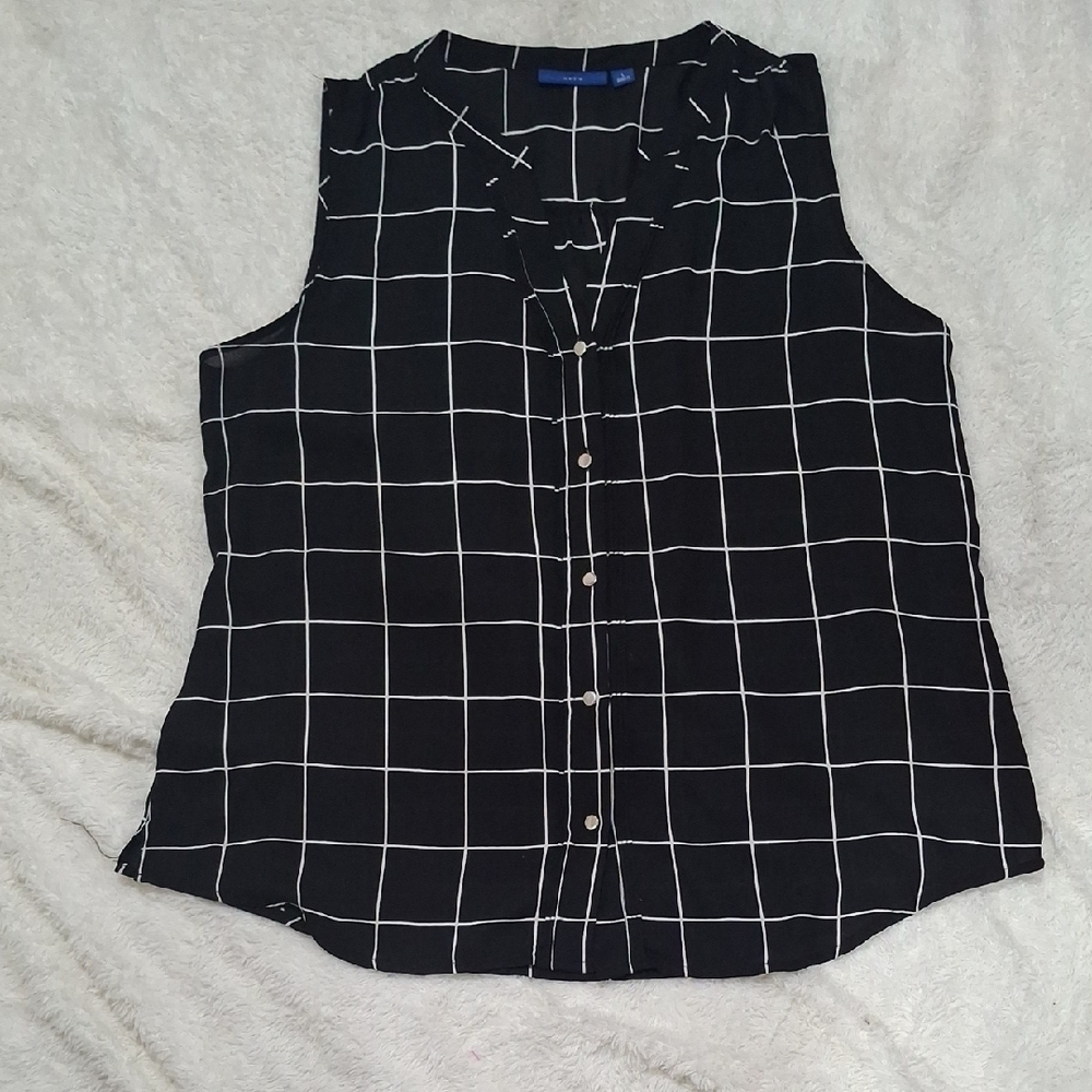Apt. 9 Black and White Boxy Notched Collar Blouse